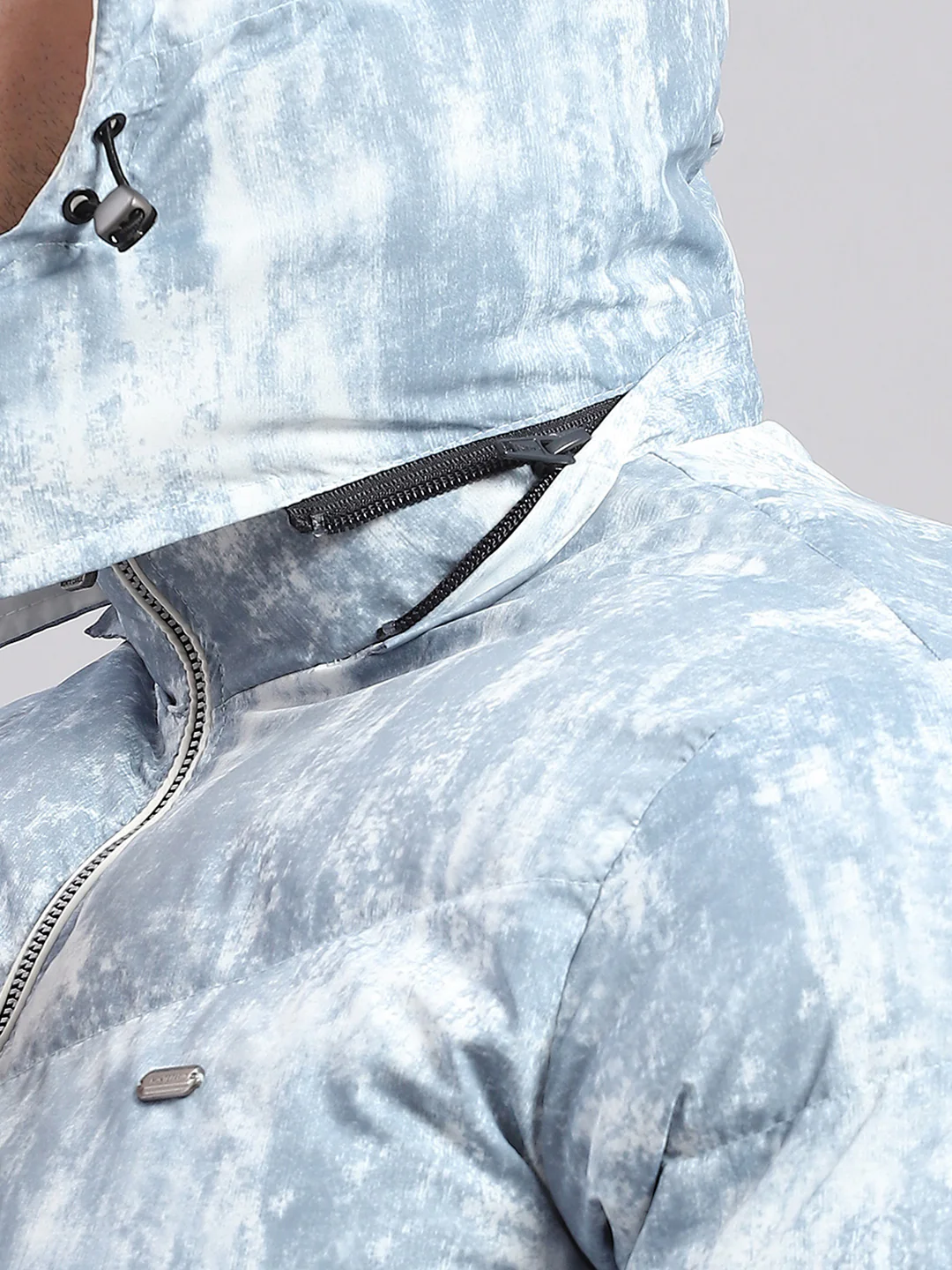 Men Sky Blue Solid Hooded Full Sleeve Jacket - Image 7