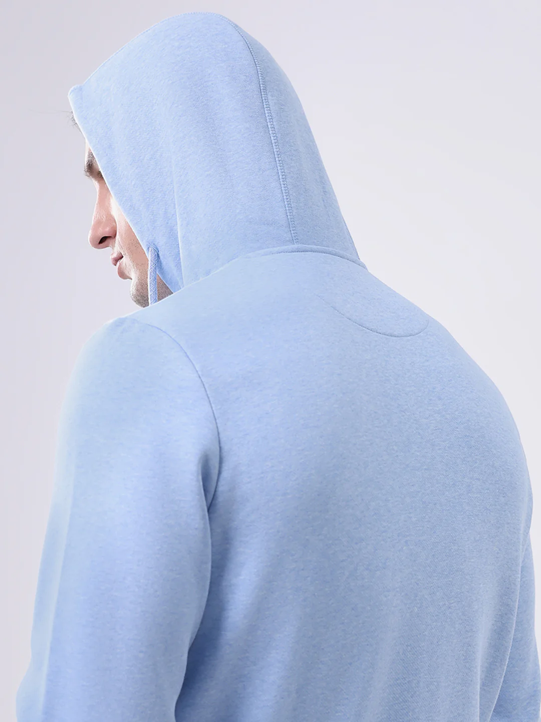 Men Sky Blue Solid Hooded Full Sleeve Sweatshirt - Image 7