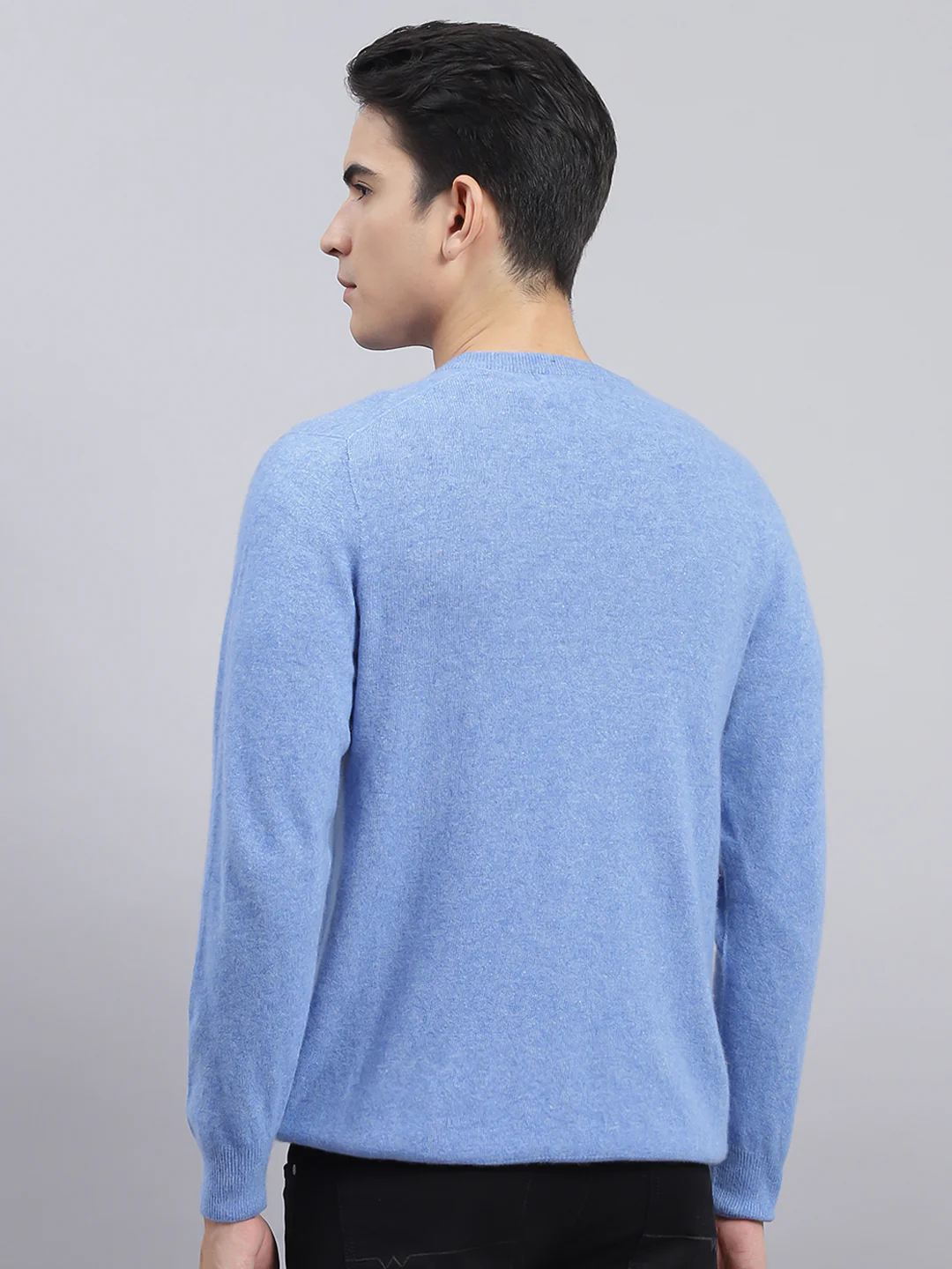 Men Sky Blue Solid Lamb wool Pullover - Image 5