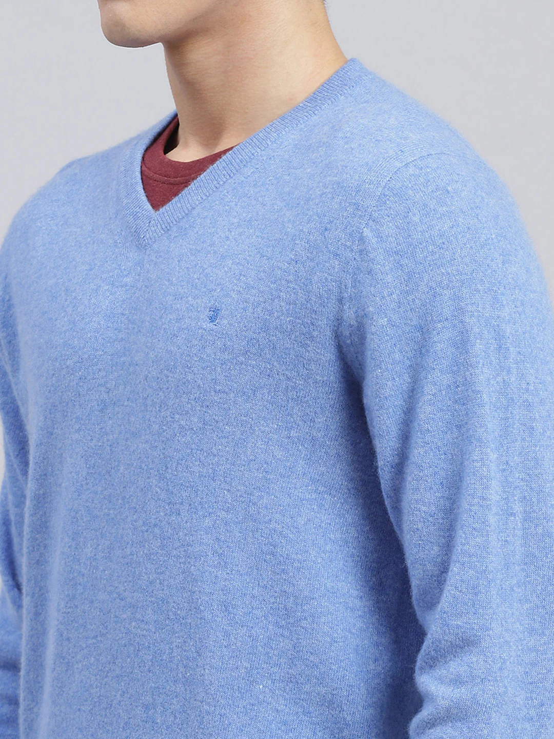 Men Sky Blue Solid Lamb wool Pullover - Image 6