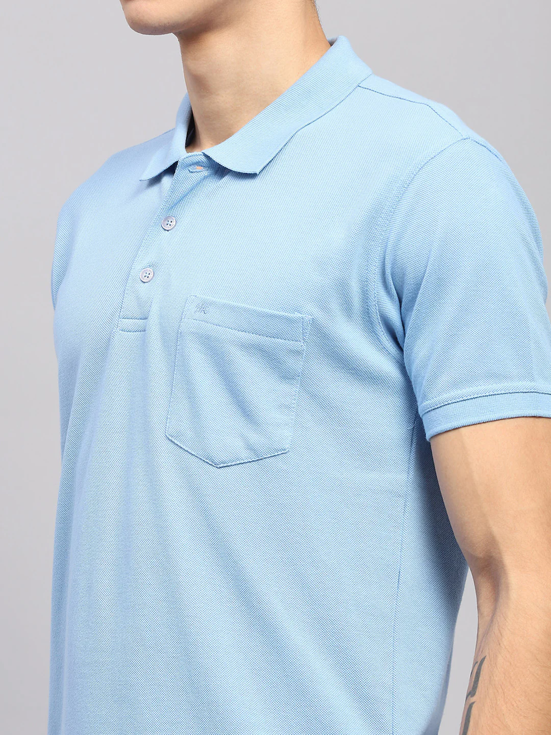 Men Sky Blue Solid Polo Collar Half Sleeve T-Shirt - Image 6