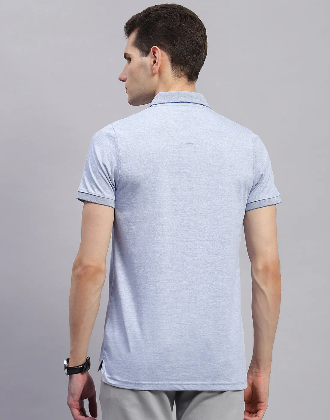 Men Sky Blue Solid Polo Collar Half Sleeve T-Shirt - Image 5