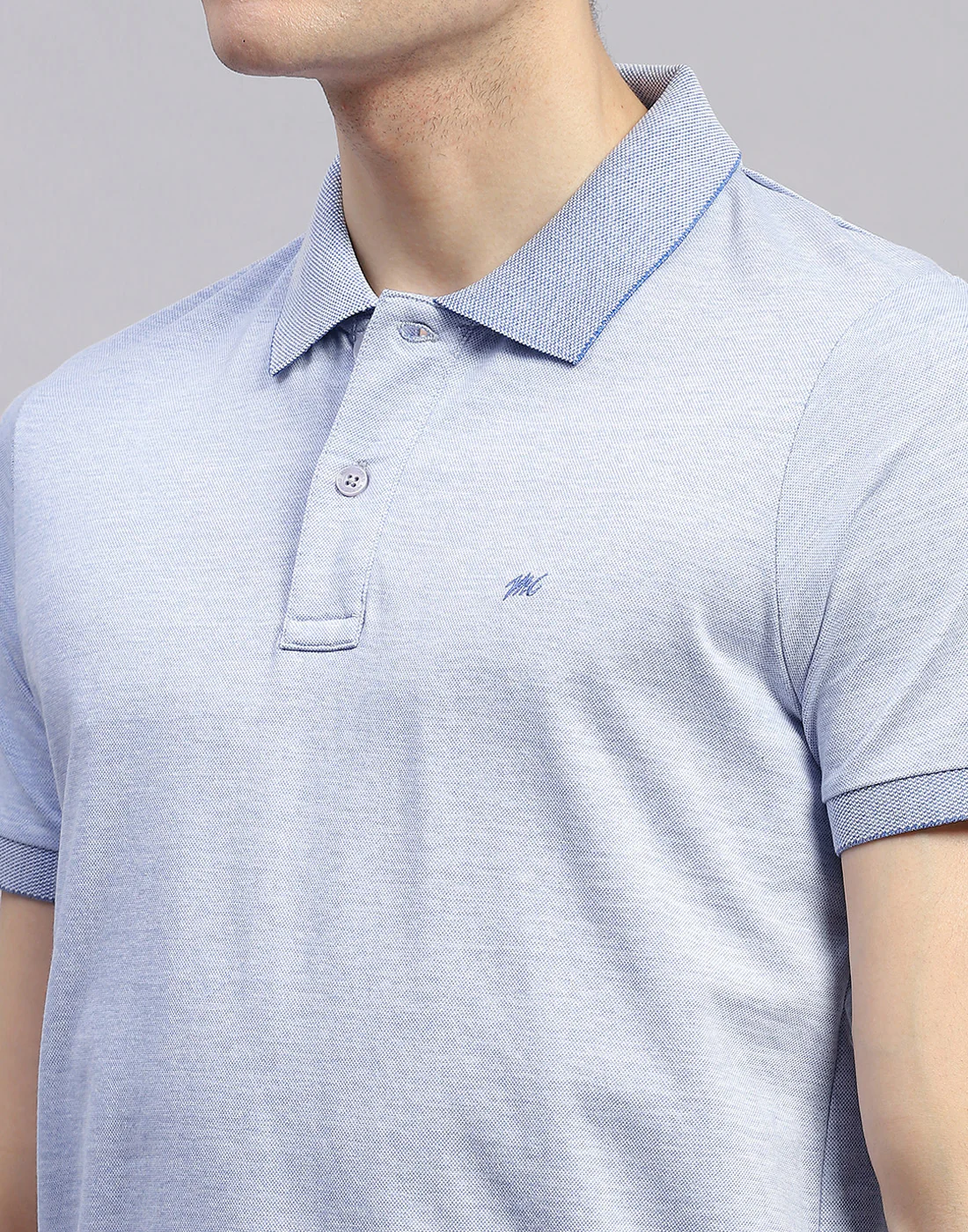 Men Sky Blue Solid Polo Collar Half Sleeve T-Shirt - Image 6
