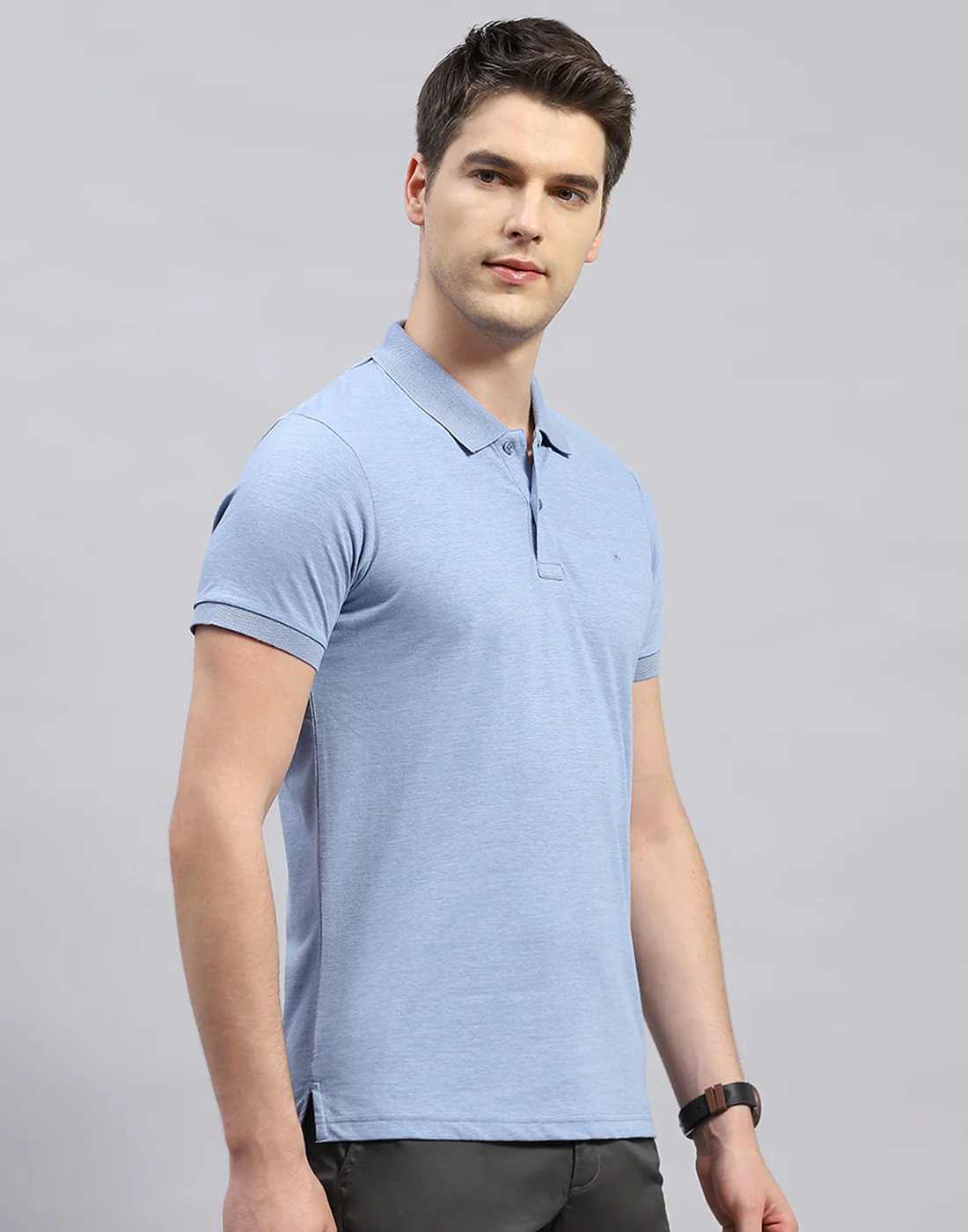 Men Sky Blue Solid Polo Collar Half Sleeve T-Shirt - Image 4