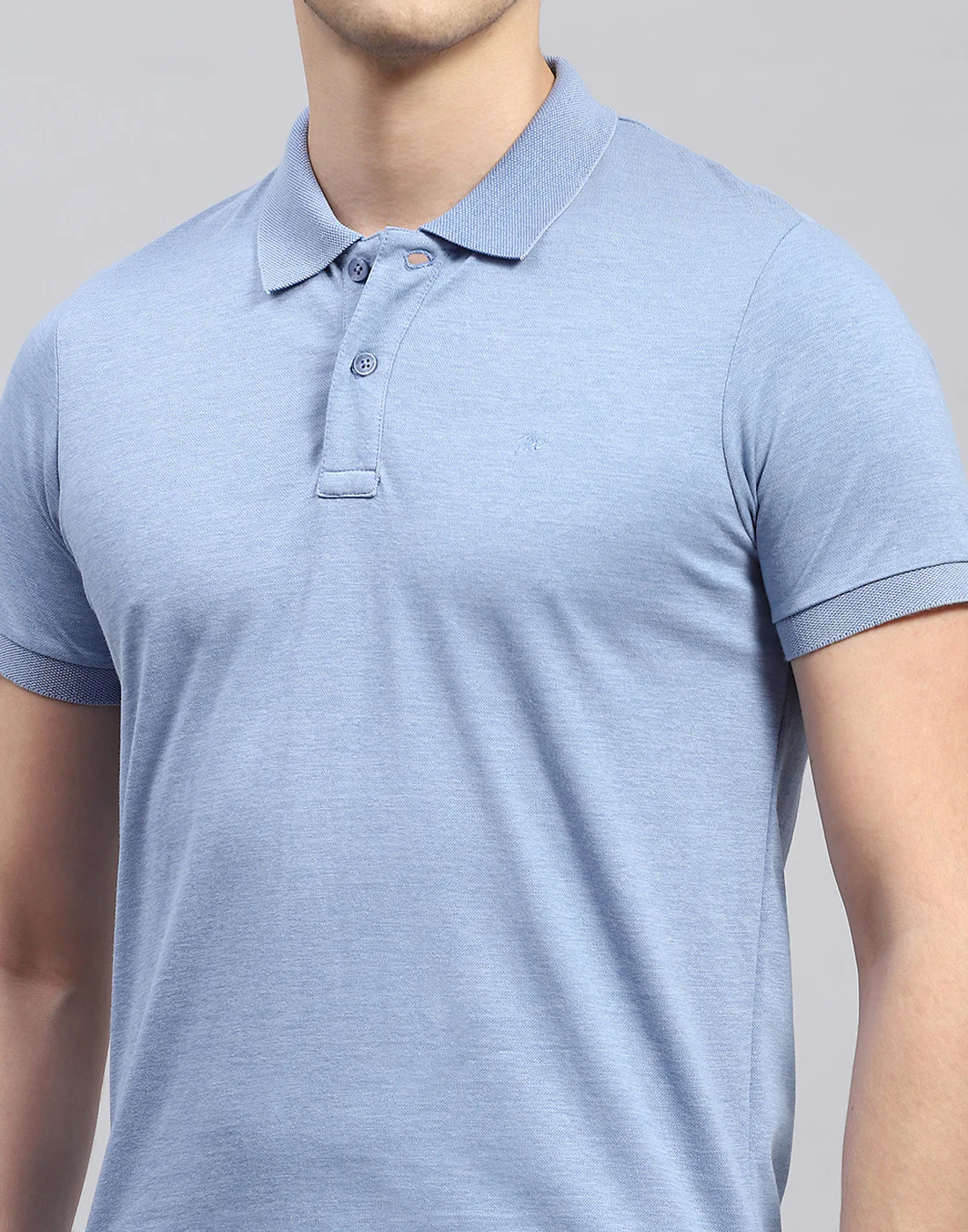 Men Sky Blue Solid Polo Collar Half Sleeve T-Shirt - Image 6