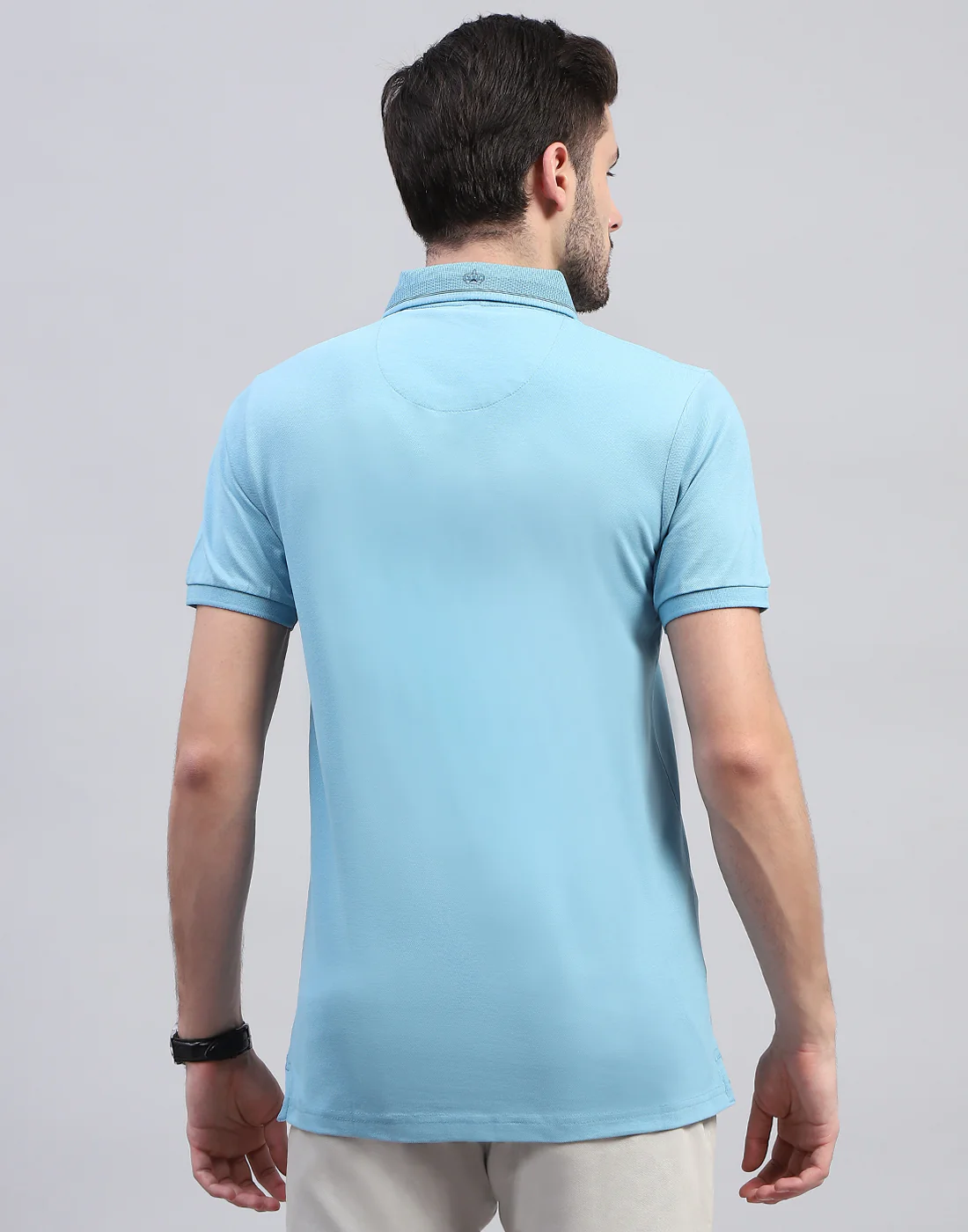 Men Sky Blue Solid Polo Collar Half Sleeve T-Shirt - Image 5