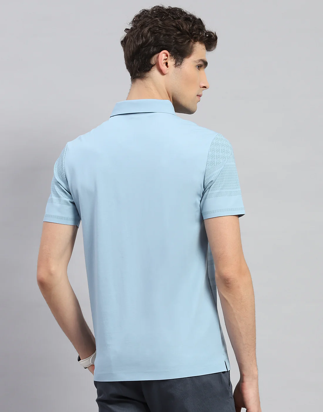 Men Sky Blue Solid Polo Collar Half Sleeve T-Shirt - Image 5