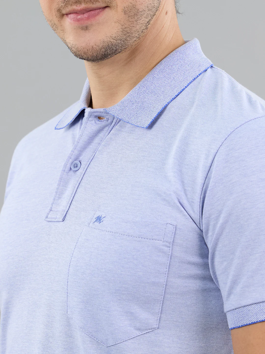 Men Sky Blue Solid Polo Collar Half Sleeve T-Shirt - Image 5