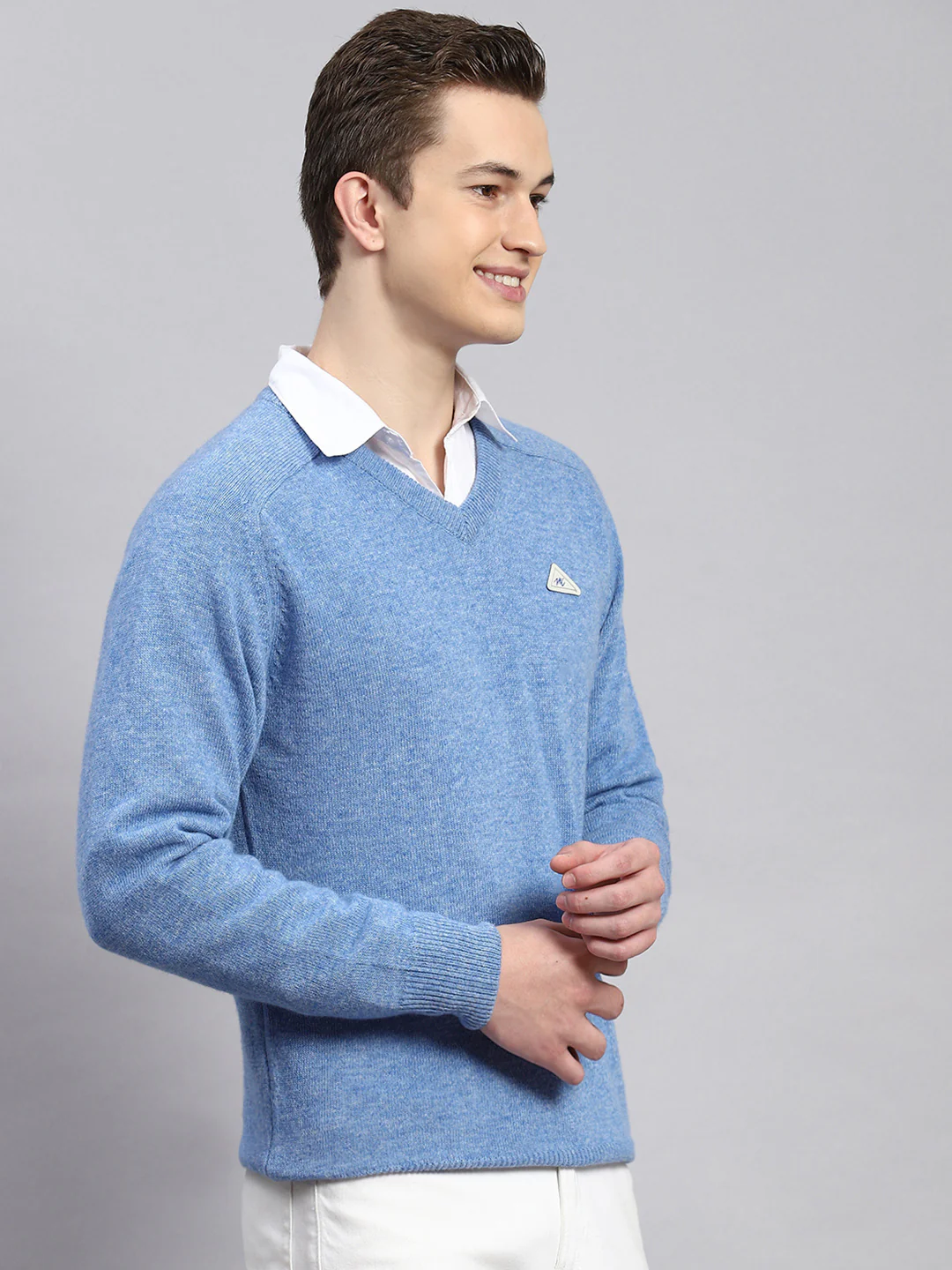 Men Sky Blue Solid Pullover - Image 3