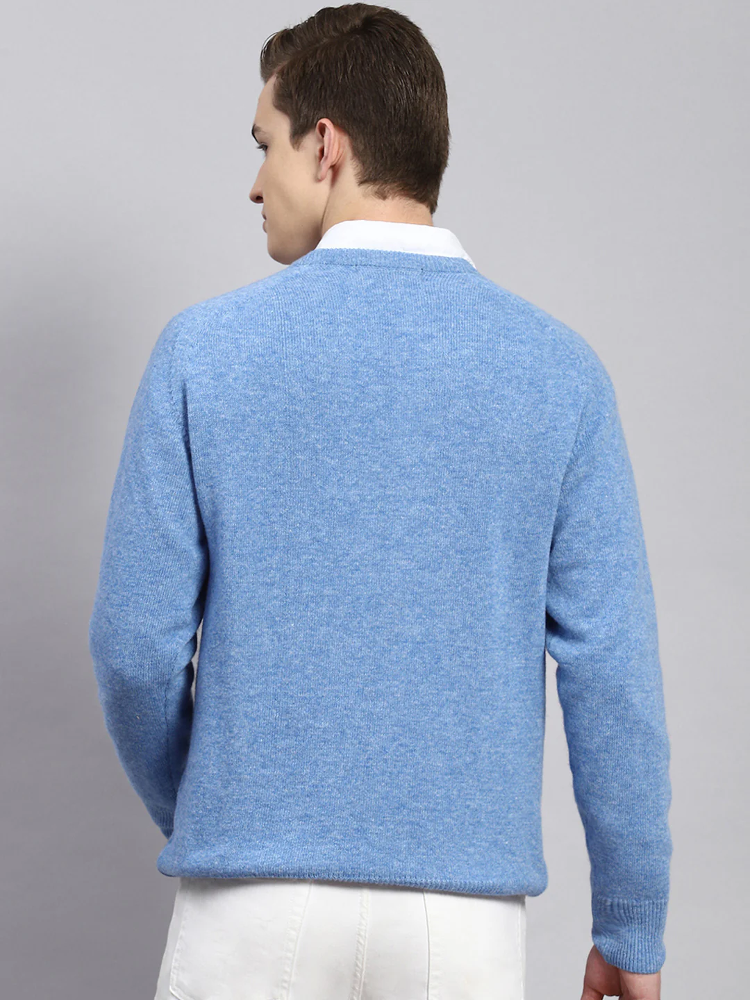Men Sky Blue Solid Pullover - Image 5