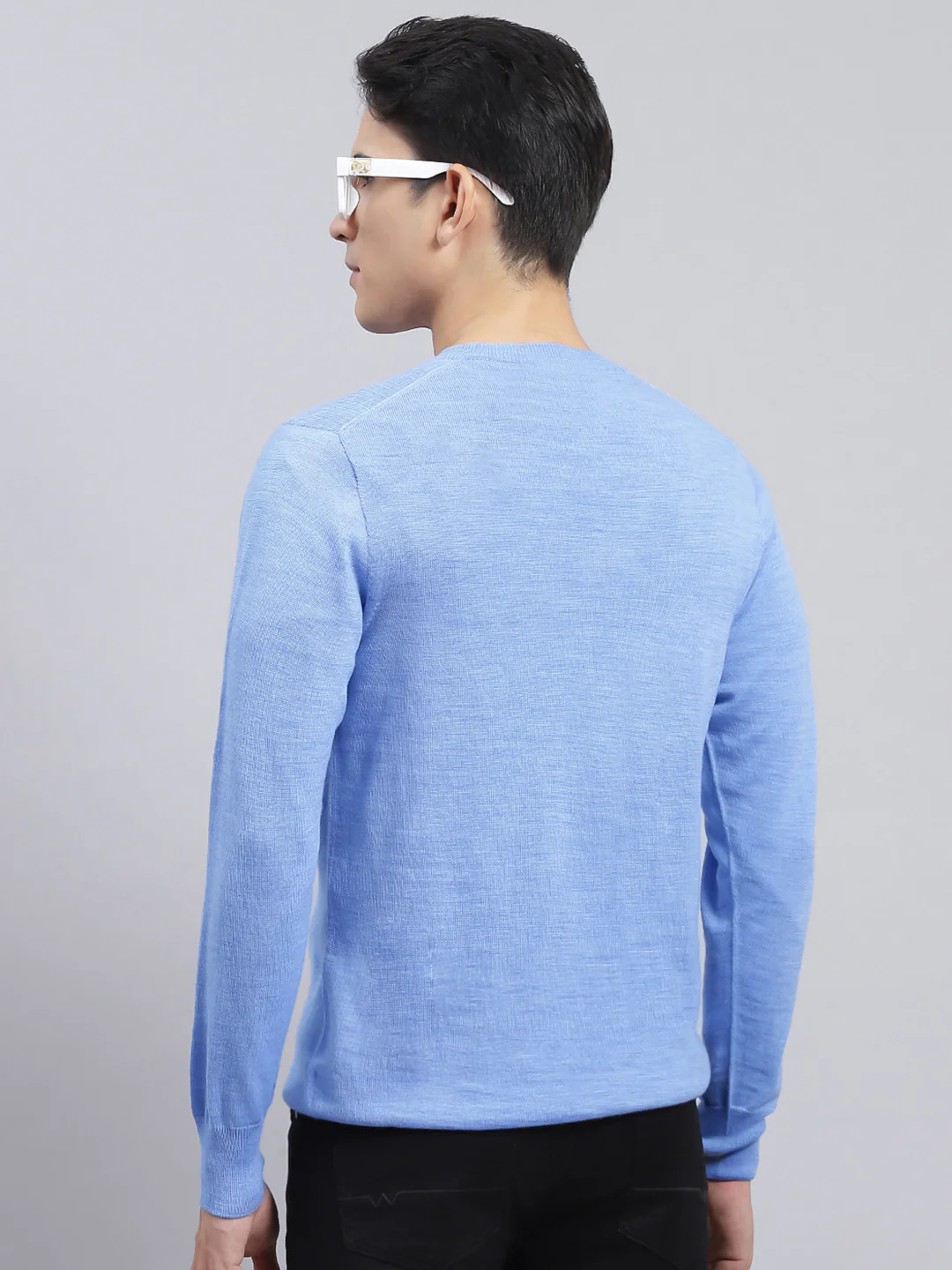 Men Sky Blue Solid Pure wool Pullover - Image 5