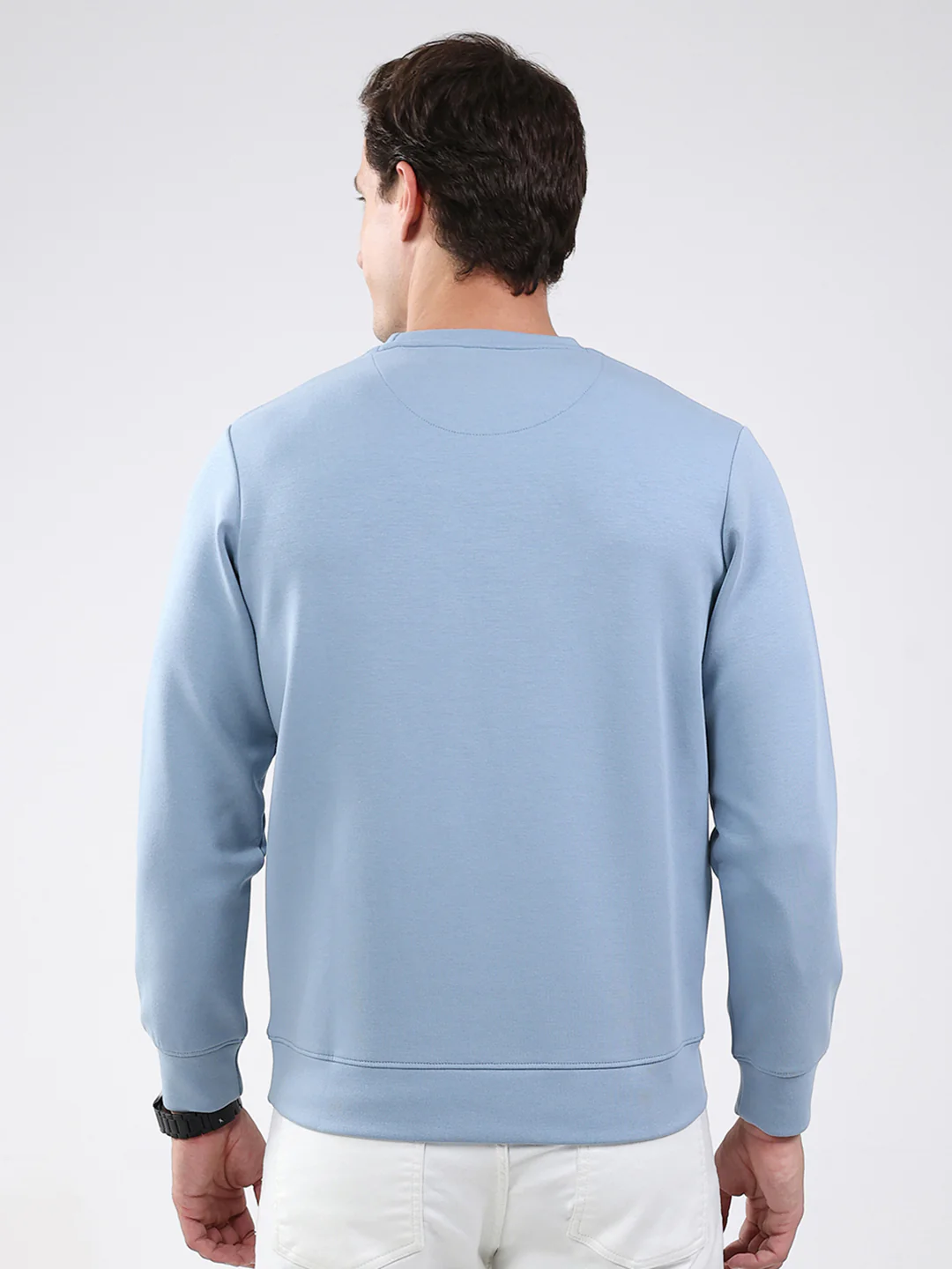 Men Sky Blue Solid Round Neck Full Sleeve Sweatshirt - Image 5