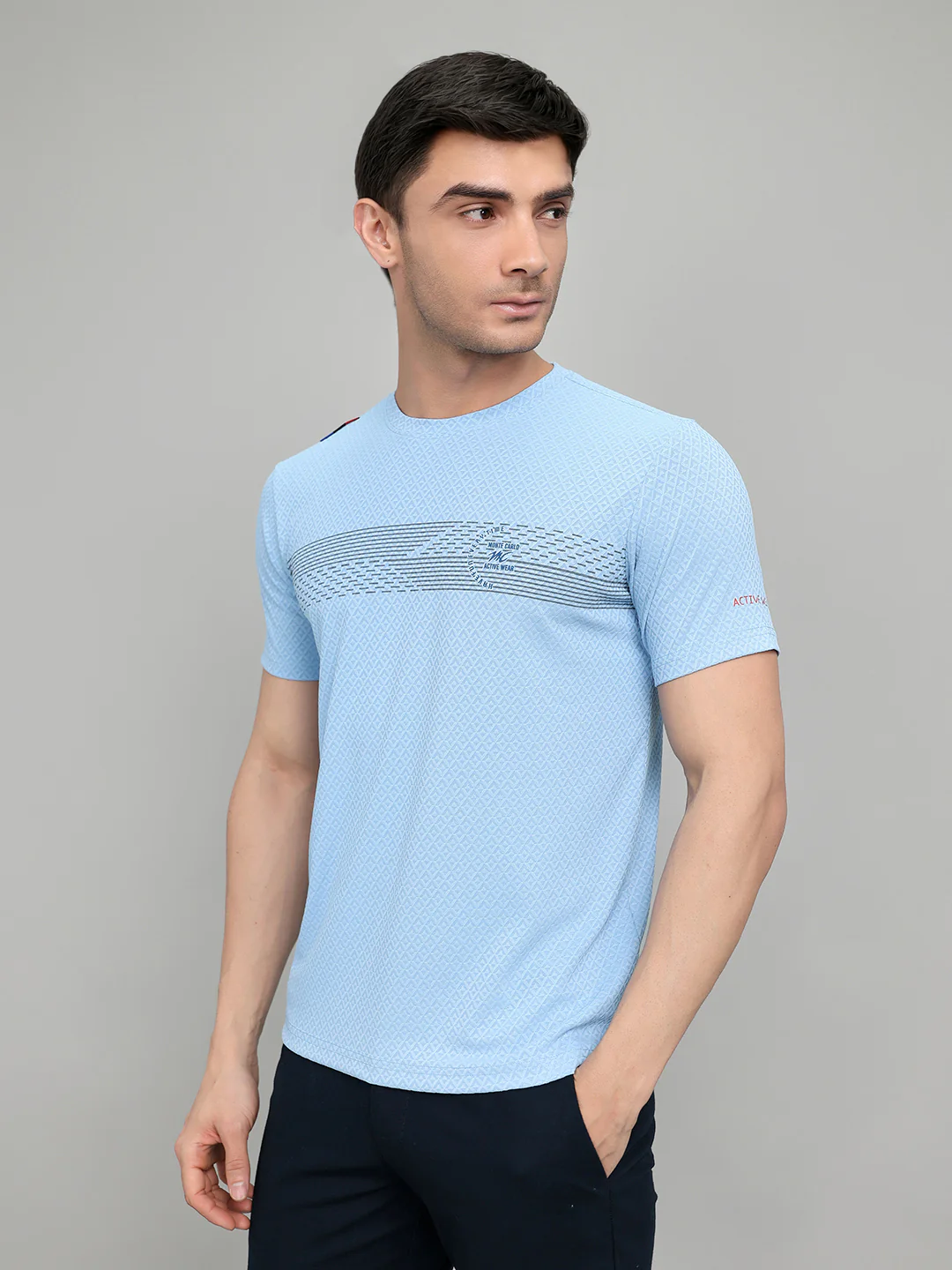 Men Sky Blue Solid Round Neck Half Sleeve T-Shirt - Image 2