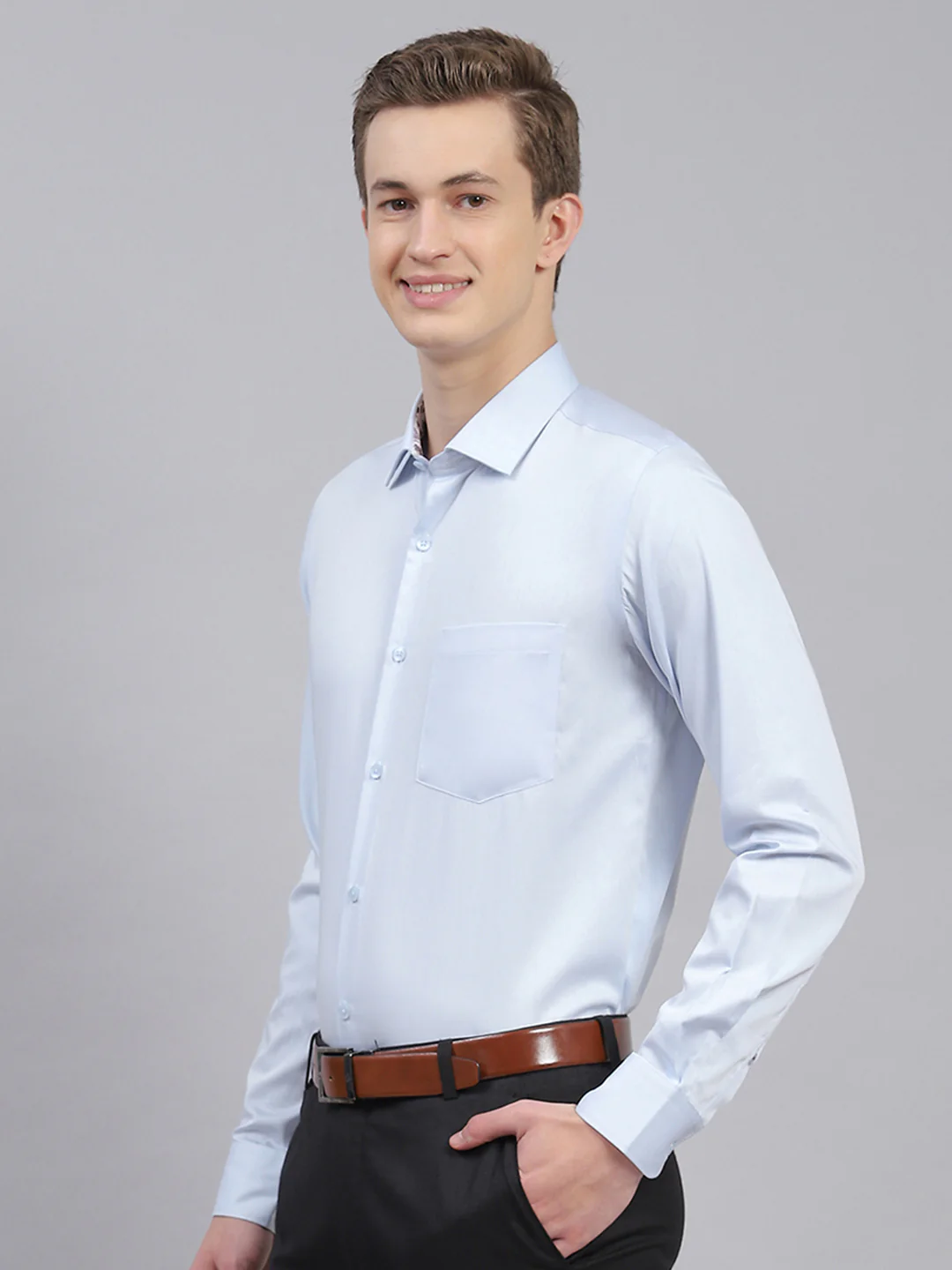 Men Sky Blue Solid Shirt - Image 4