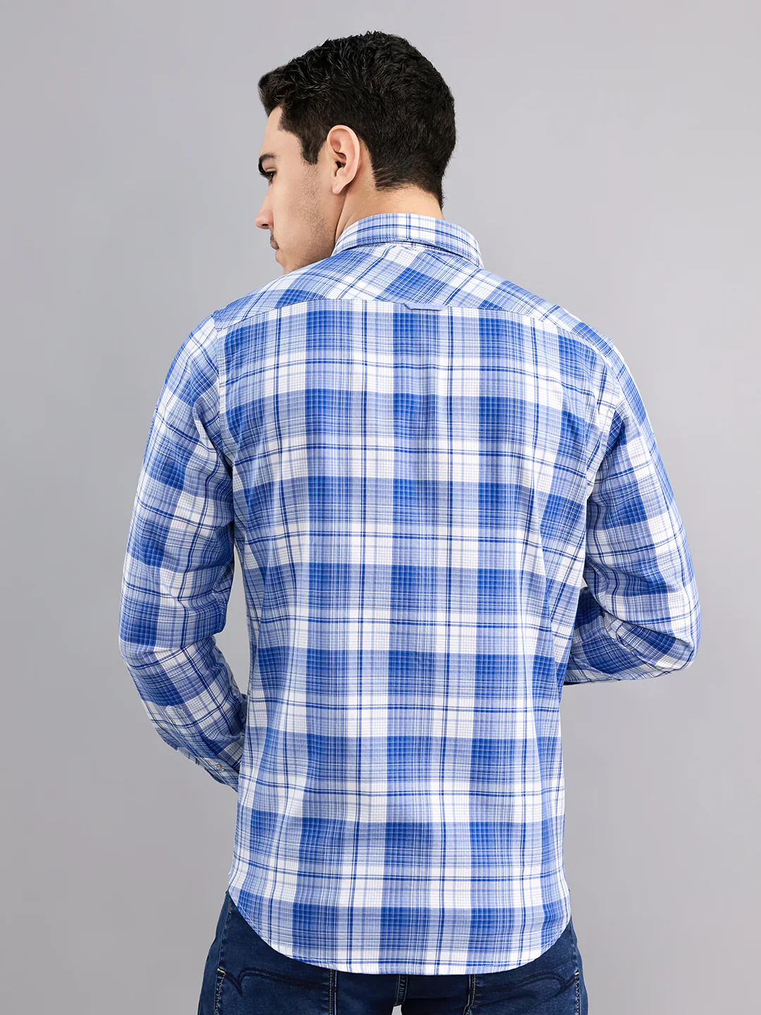 Men Sky Blue Stripe Collar Full Sleeve Shirt - Image 4
