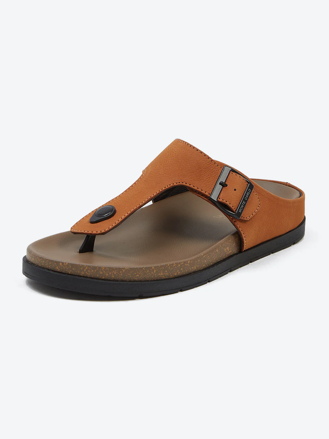 Men Tan Buckle Design Leather Slipper - Image 3