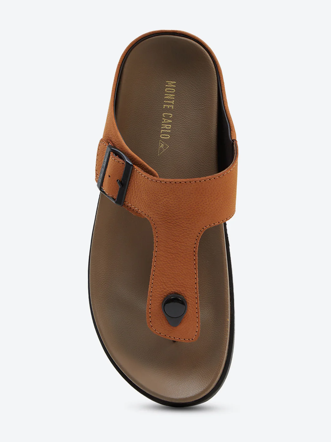 Men Tan Buckle Design Leather Slipper - Image 6