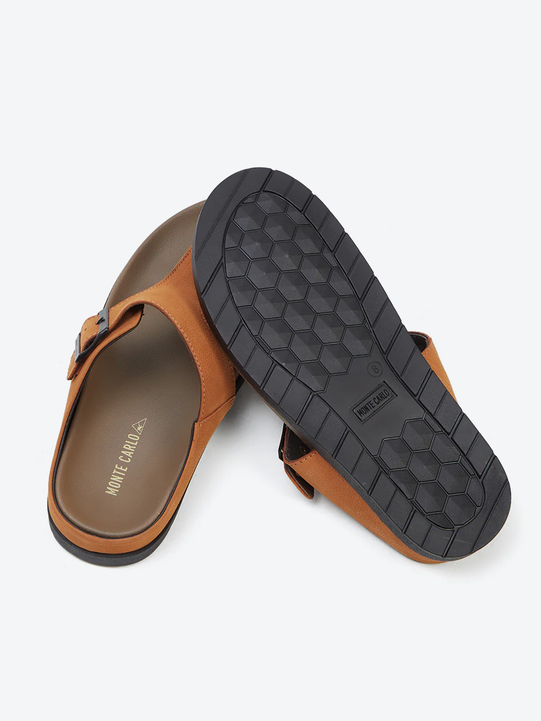 Men Tan Buckle Design Leather Slipper - Image 8