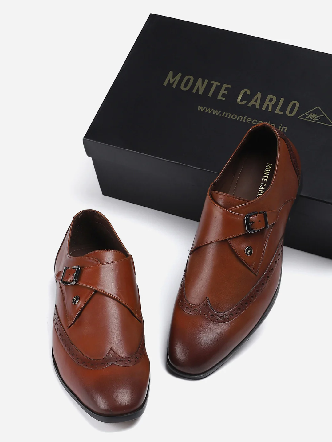 Men Tan Buckle Genuine Leather Formal Monks - Image 2