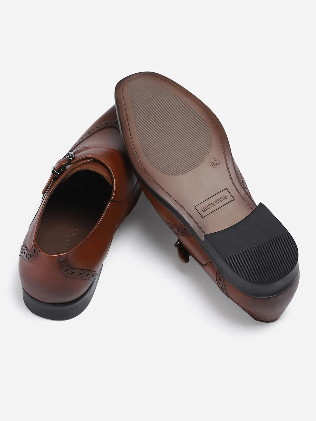 Men Tan Buckle Genuine Leather Formal Monks - Image 6