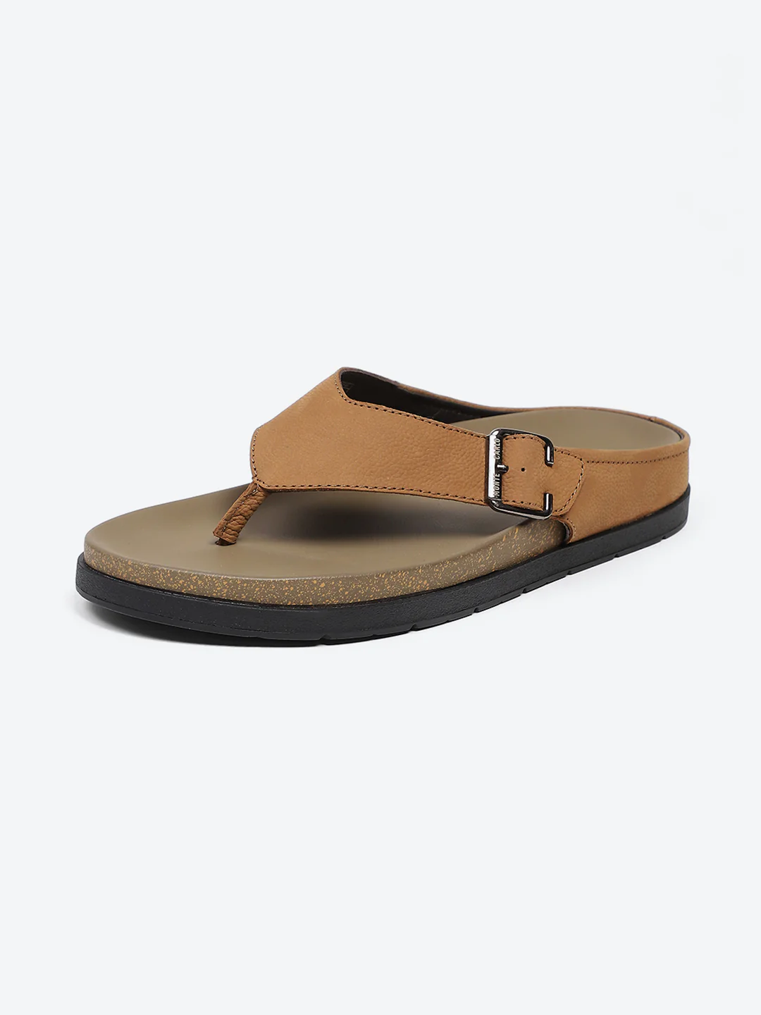 Men Tan Buckle Genuine Leather Slipper - Image 3