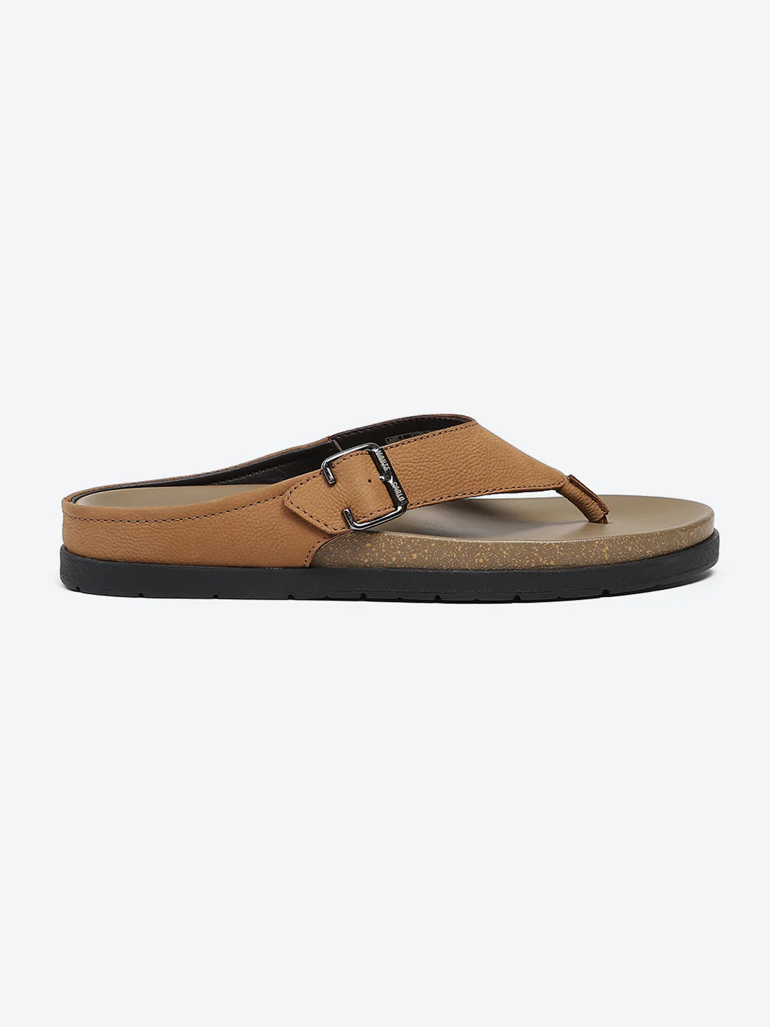 Men Tan Buckle Genuine Leather Slipper - Image 5