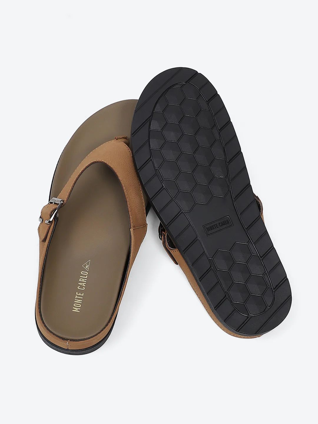 Men Tan Buckle Genuine Leather Slipper - Image 8