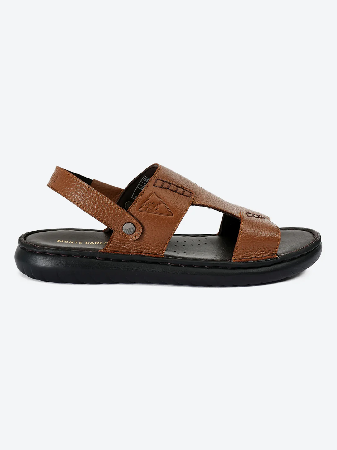 Men Tan Elastic Genuine Leather Sandals - Image 5