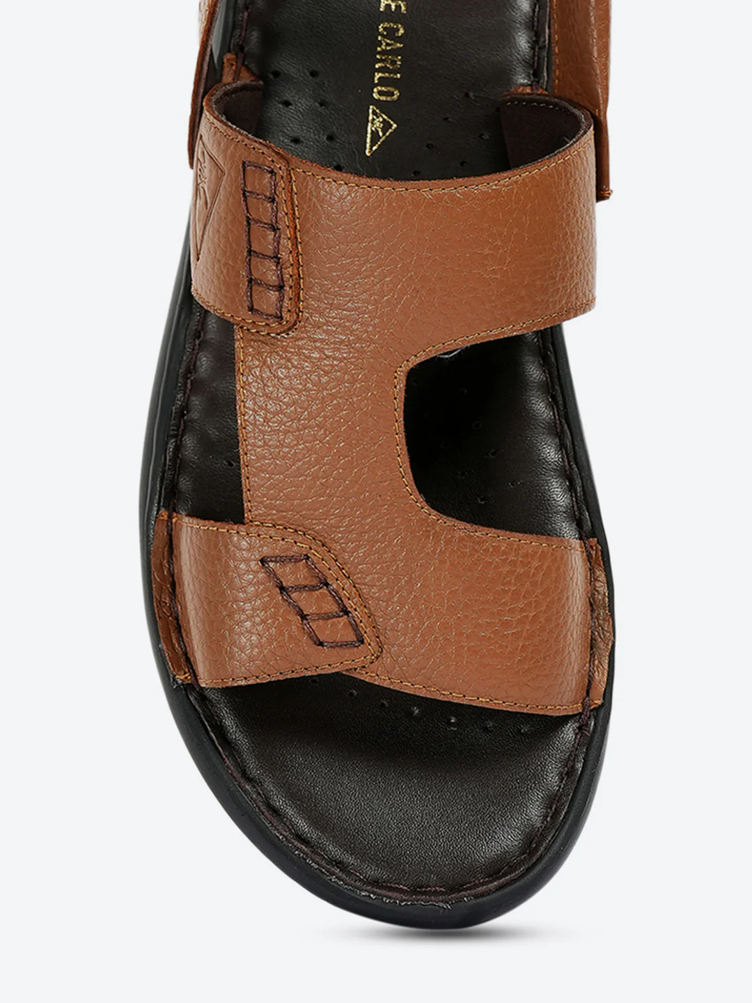 Men Tan Elastic Genuine Leather Sandals - Image 7