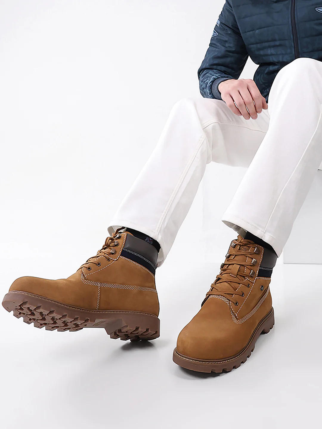 Men Tan Genuine Leather Lace Up Boots - Image 11