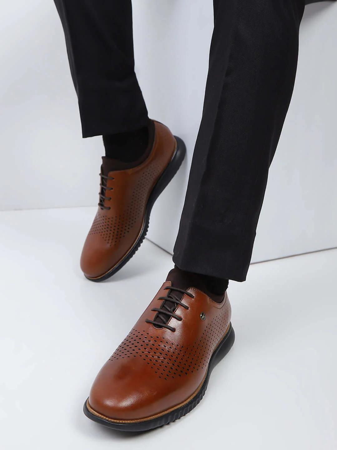 Men Tan Lace Up Genuine Leather Casual Shoes - Image 10