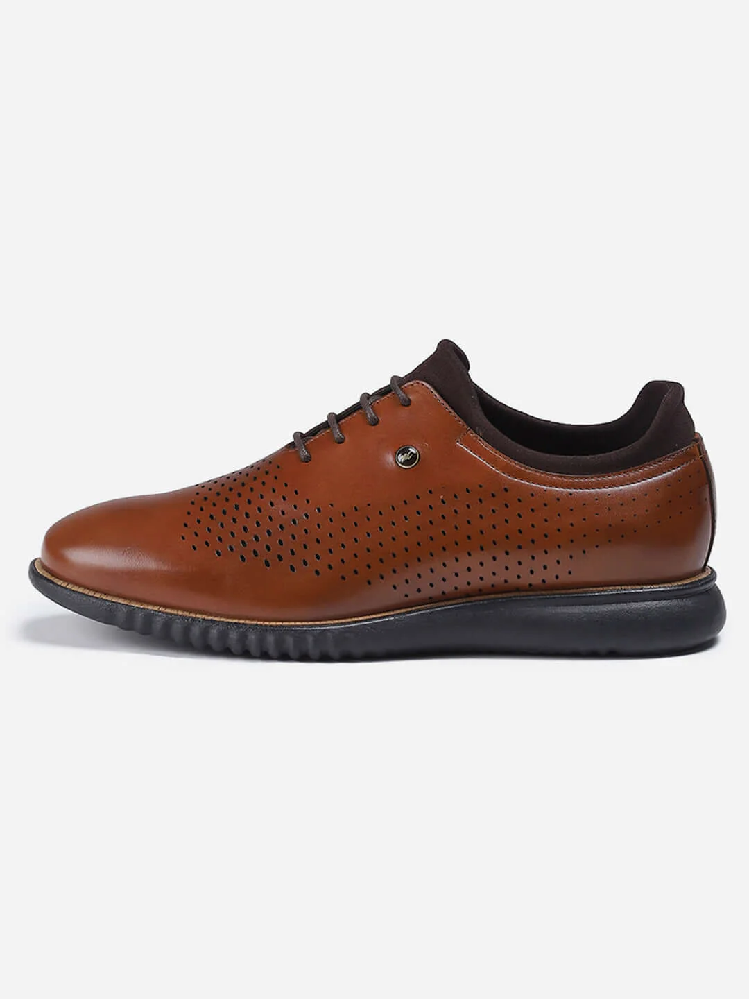 Men Tan Lace Up Genuine Leather Casual Shoes - Image 3