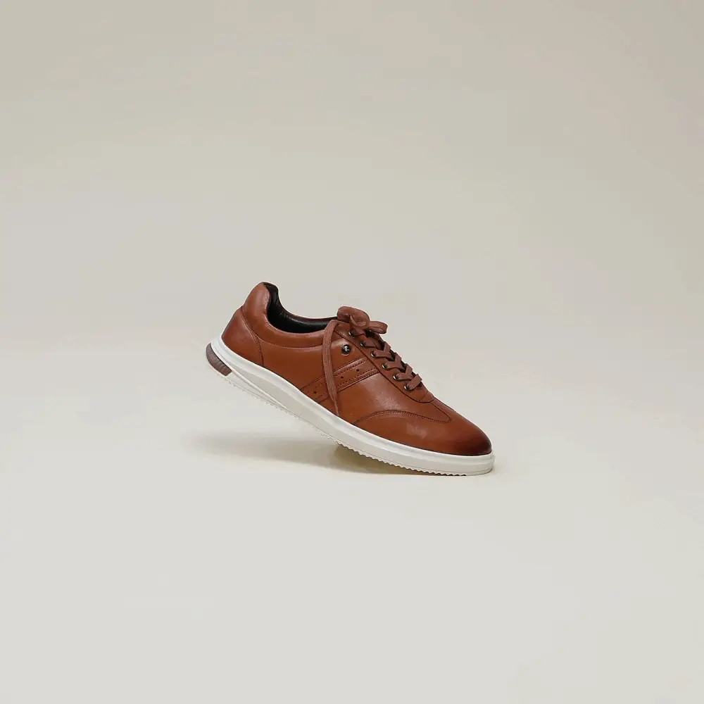 Men Tan Lace-Up Genuine Leather Casual Sneaker - Image 3