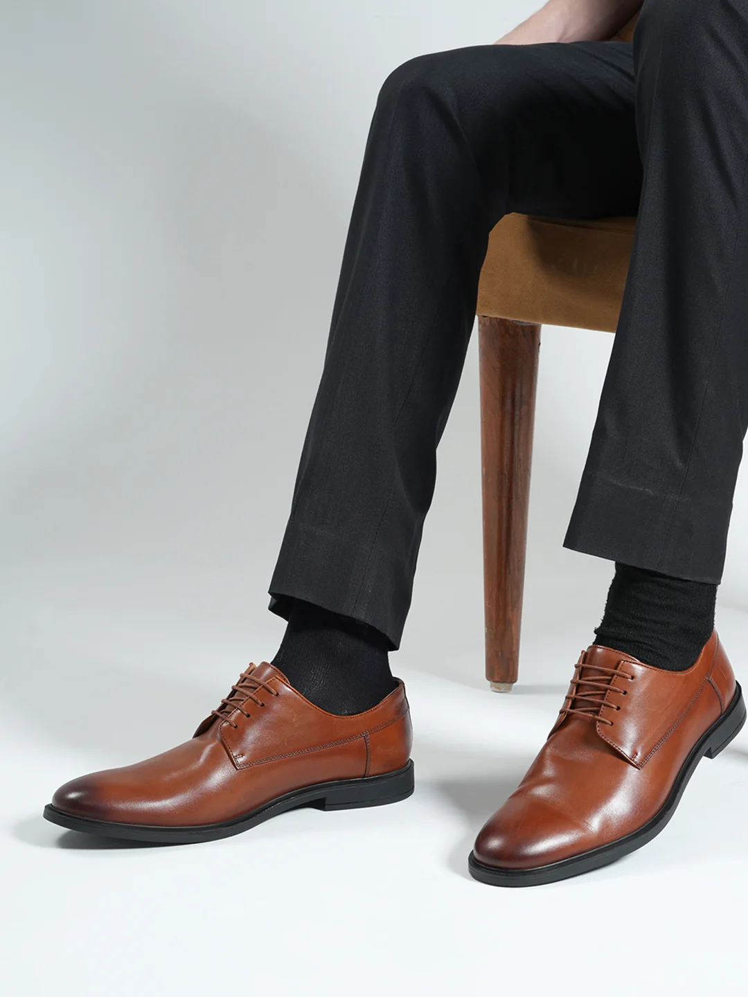 Men Tan Lace Up Genuine Leather Formal Derby - Image 11