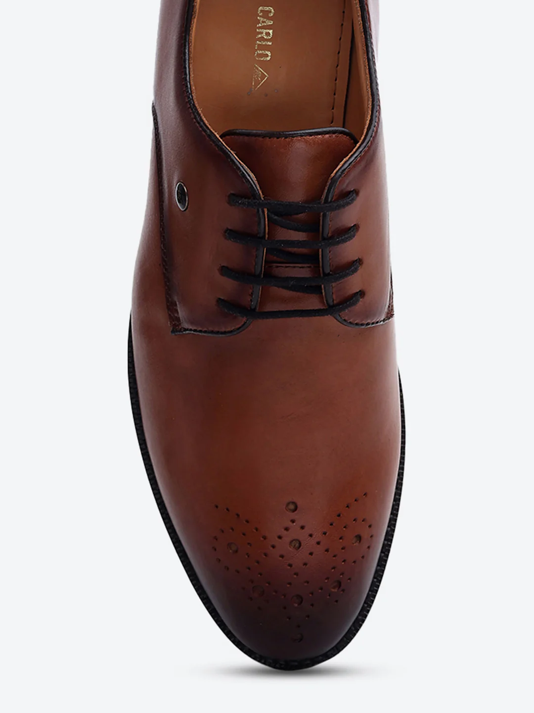 Men Tan Genuine Leather Comfortable Lace-Up Formal Derby Shoes - Image 7