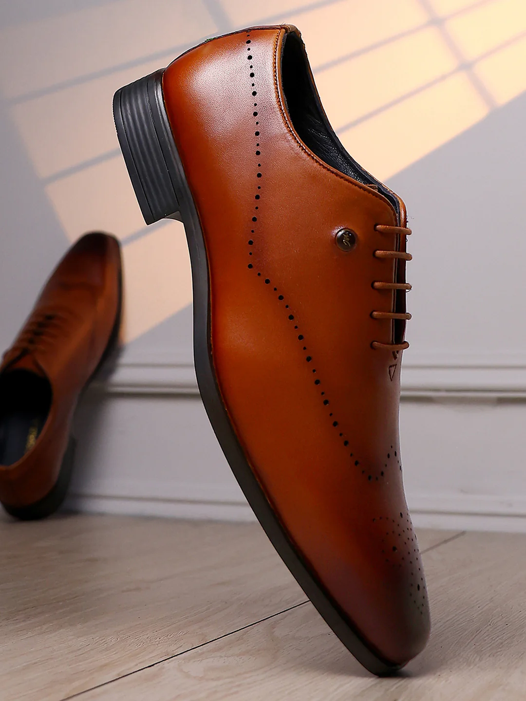 Men Tan Lace Up Genuine Leather Formal Oxfords - Image 10