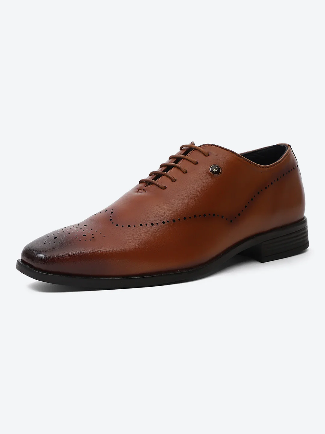 Men Tan Lace Up Genuine Leather Formal Oxfords - Image 3
