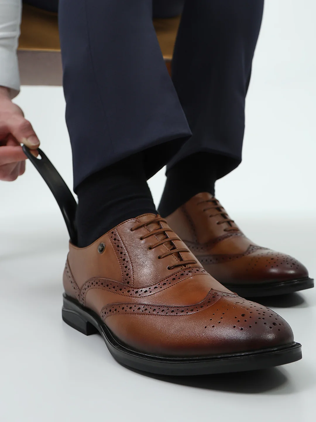 Men Tan Lace Up Genuine Leather Formal Oxfords - Image 12