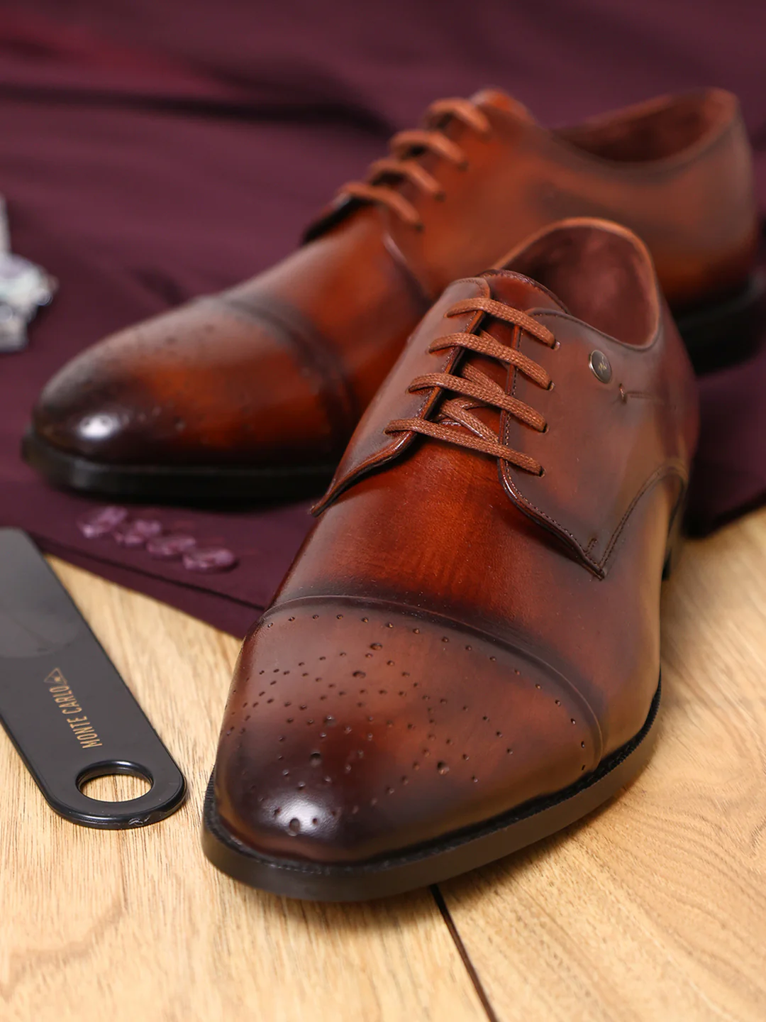 Men Tan Lace Up Genuine Leather Formal Shoes - Image 10