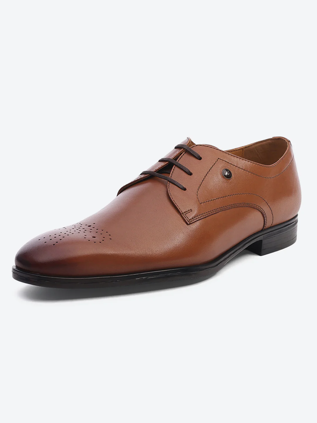 Men Tan Lace Up Genuine Leather Formal Shoes - Image 3