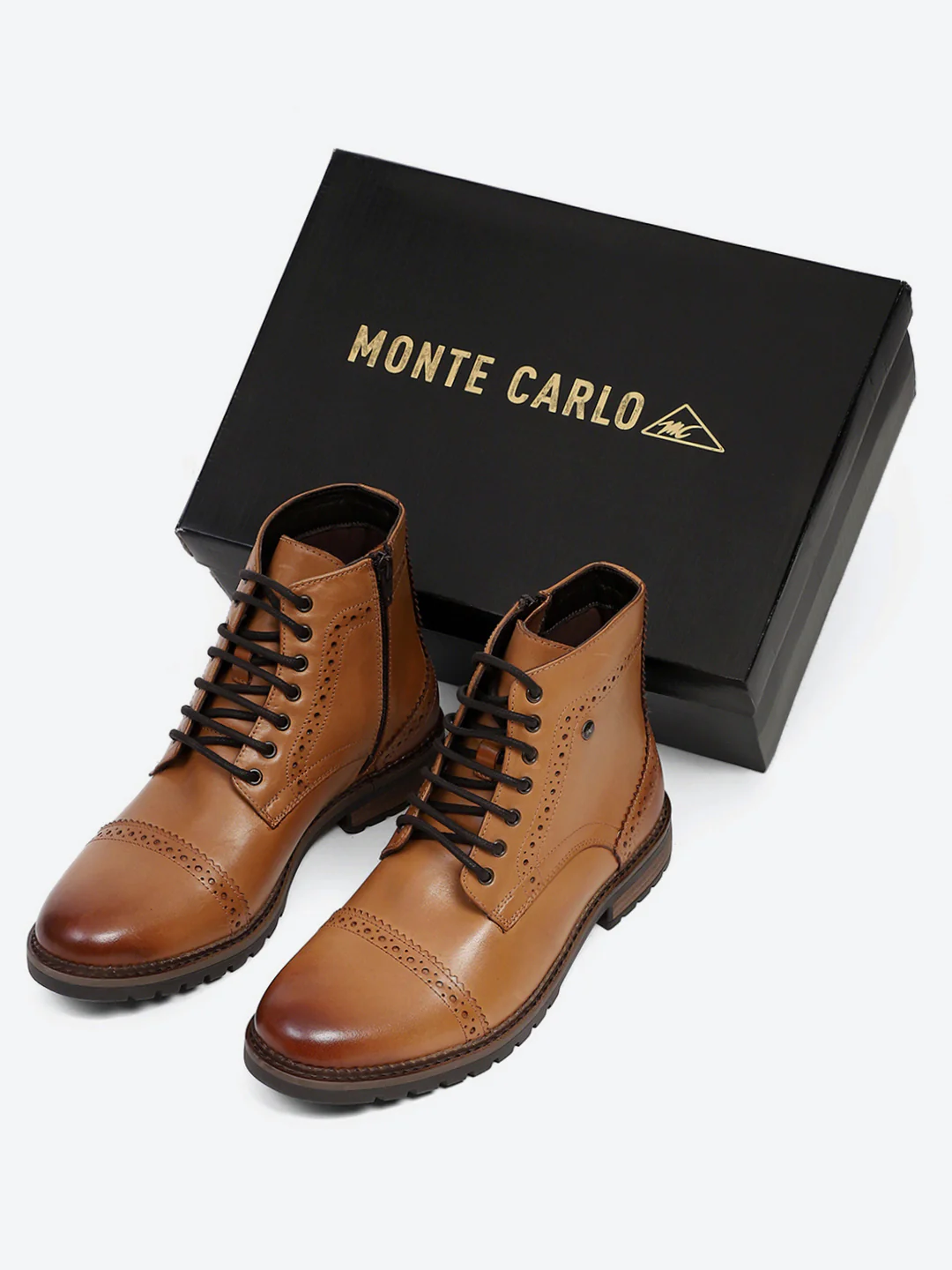 Men Tan Genuine Leather Lace Up Boots - Image 2