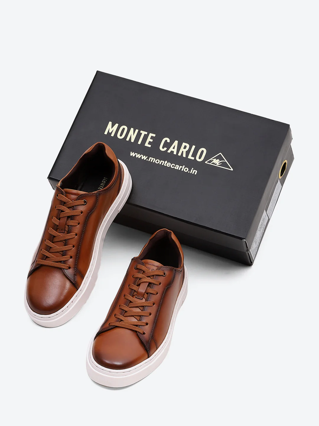 Men Tan Lace Up Genuine Leather Sneaker - Image 2