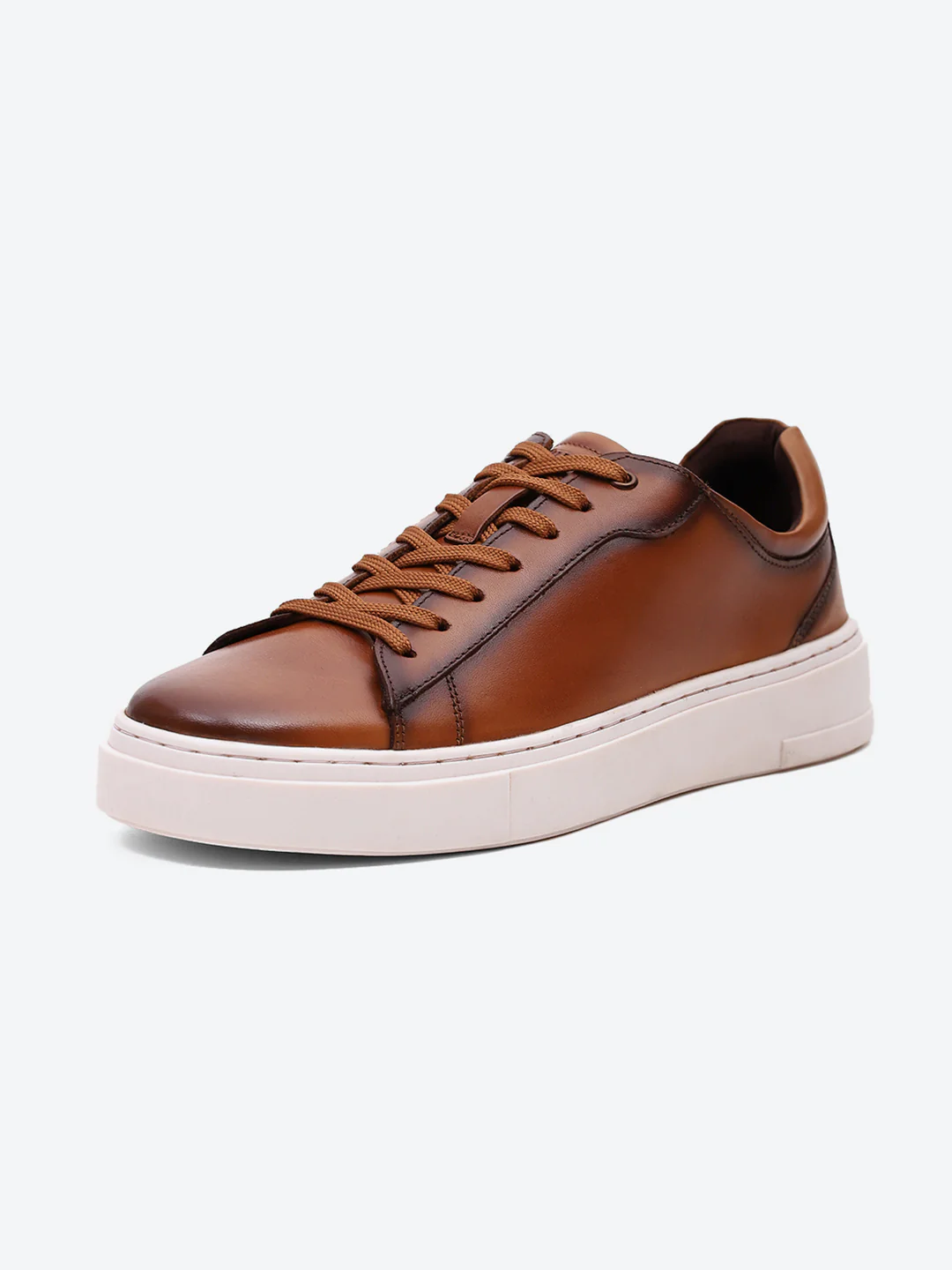 Men Tan Lace Up Genuine Leather Sneaker - Image 3