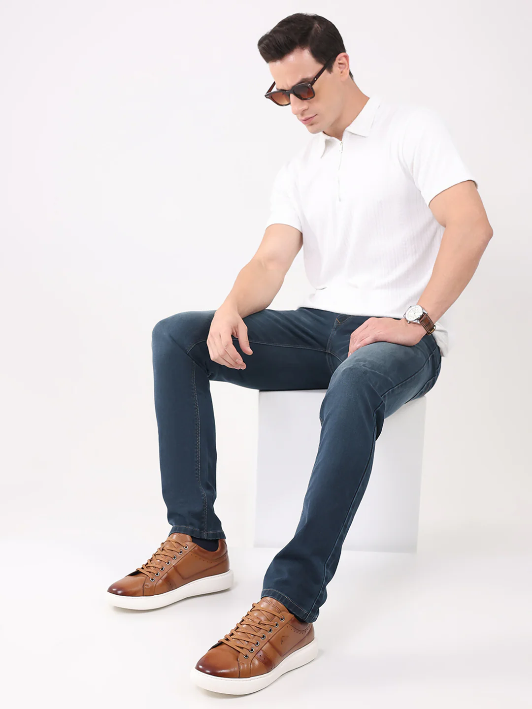 Men Tan Lace Up Genuine Leather Sneaker - Image 11
