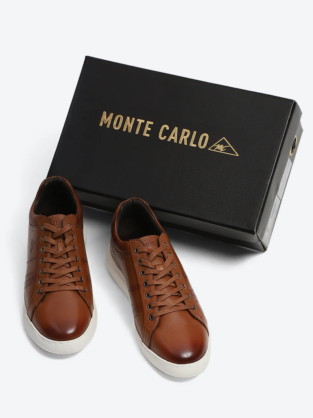 Men Tan Lace Up Genuine Leather Sneaker - Image 2