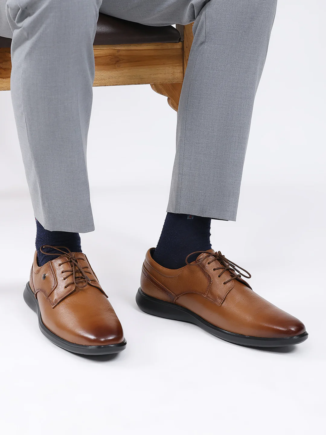 Men Tan Lace Up Leather Formal Derbys - Image 10