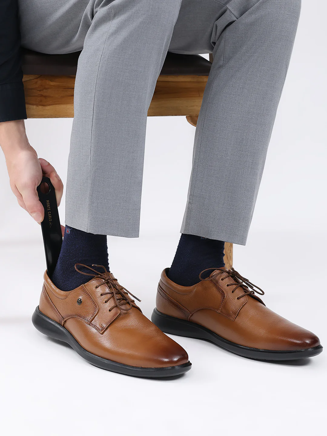 Men Tan Lace Up Leather Formal Derbys - Image 11