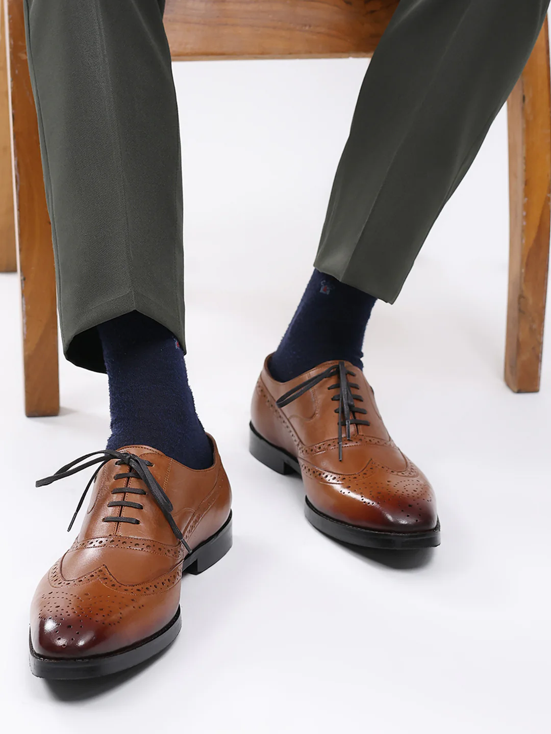 Men Tan Lace Up Leather Formal Brogues - Image 11