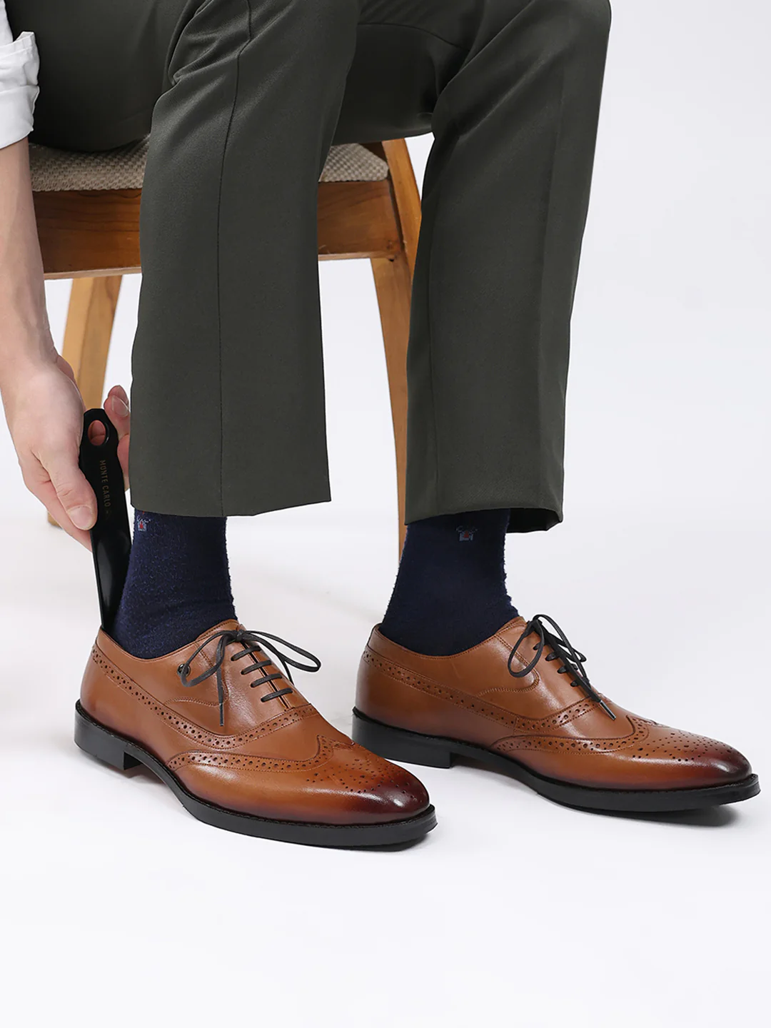 Men Tan Lace Up Leather Formal Brogues - Image 12