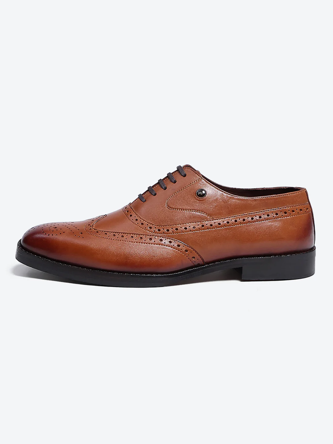 Men Tan Lace Up Leather Formal Brogues - Image 4